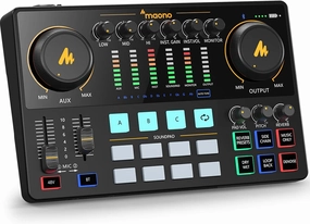 MAONO Audio Interface, MaonoCaster 10-Channel Podcast mixer with Pro-preamp, 48V Phantom Power, Bluetooth, 11 Customize sound pads for Recording, Streaming, Youtube, TikTok, PC, Guitar (AME2) audio interface,USB interface,music recording input,