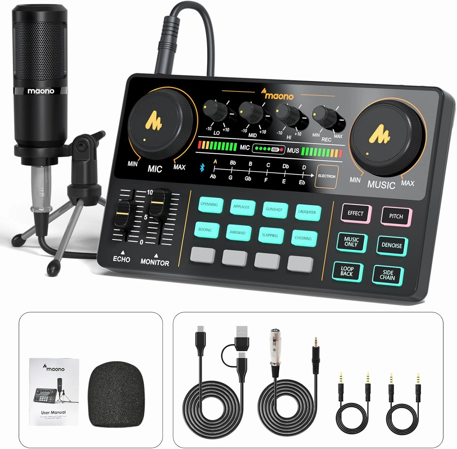 MAONO Podcast Equipment Bundle Audio mixer All-in-One Podcast Production Studio with 3.5mm Microphone for Live Streaming, Podcast Recording, PC, Smartphone, DJ MaonoCaster Lite (AU-AM200-S1) audio interface,USB interface,music recording input,