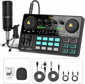 MAONO Podcast Equipment Bundle Audio mixer All-in-One Podcast Production Studio with 3.5mm Microphone for Live Streaming, Podcast Recording, PC, Smartphone, DJ MaonoCaster Lite (AU-AM200-S1) audio interface,USB interface,music recording input,