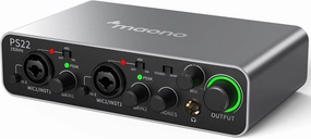 MAONO USB Audio interface for PC with 60 dB Pro-preamp, 24bit/192kHz, Dual USB interface for PC&Smartphone, Routing Software for Home Recording, Music Production, Guitar, Podcast, Streaming(PS22) audio interface,USB interface,music recording input,