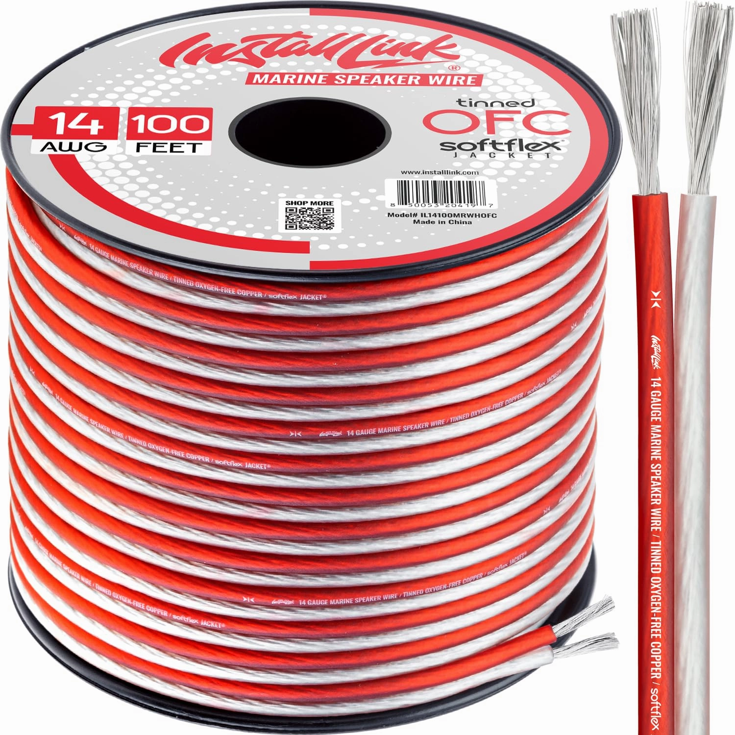 Marine 14 AWG Gauge Speaker Wire Cable, Tinned OFC (100 Feet) by Install Link speaker cable,audio wire,hi-fi speaker cord,