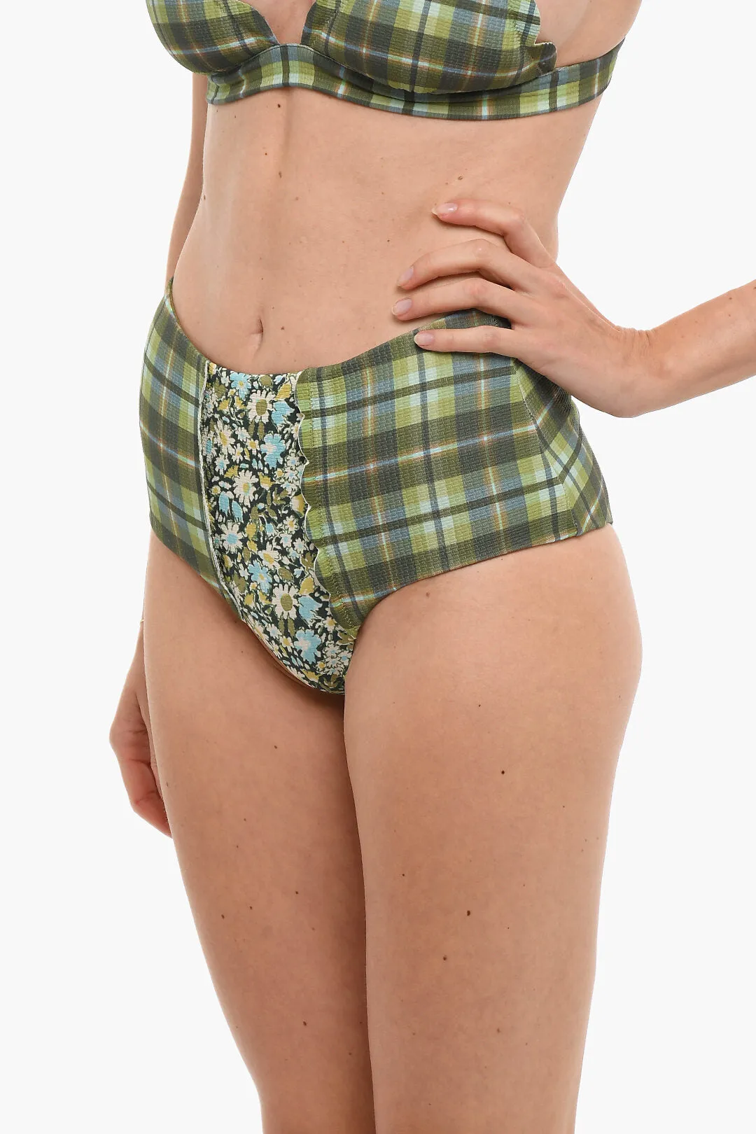 Marysia High Waist Checked Bikini Bottom With Floral Details Xs Standard Size