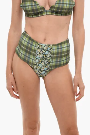 Marysia High Waist Checked Bikini Bottom With Floral Details Xs Standard Size