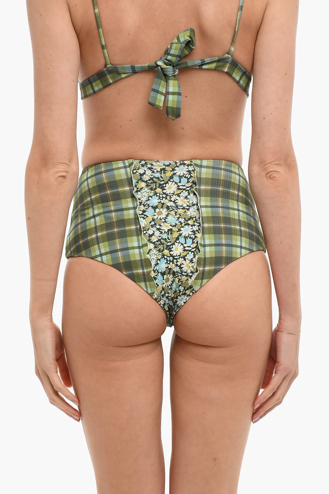 Marysia High Waist Checked Bikini Bottom With Floral Details Xs Standard Size