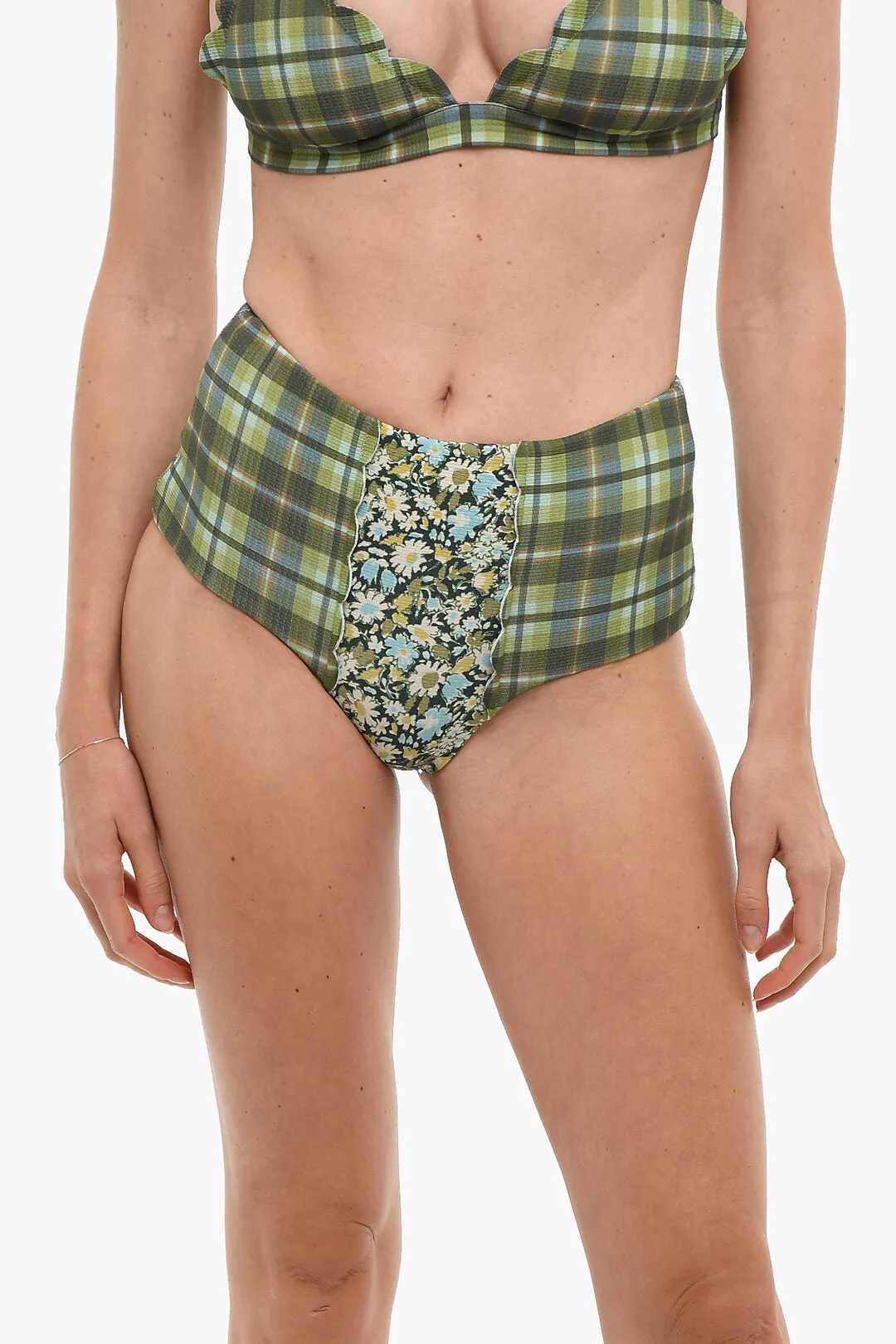 Marysia High Waist Checked Bikini Bottom With Floral Details Xs Standard Size