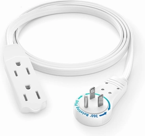Maximm Cable 3 Ft 360 Rotating Flat Plug Extension Cord/Wire, 16 AWG Multi 3 Outlet Extension Wire, 3 Prong Grounded Wire - White - UL Certified power cord,hi-fi power cable,AC power lead,