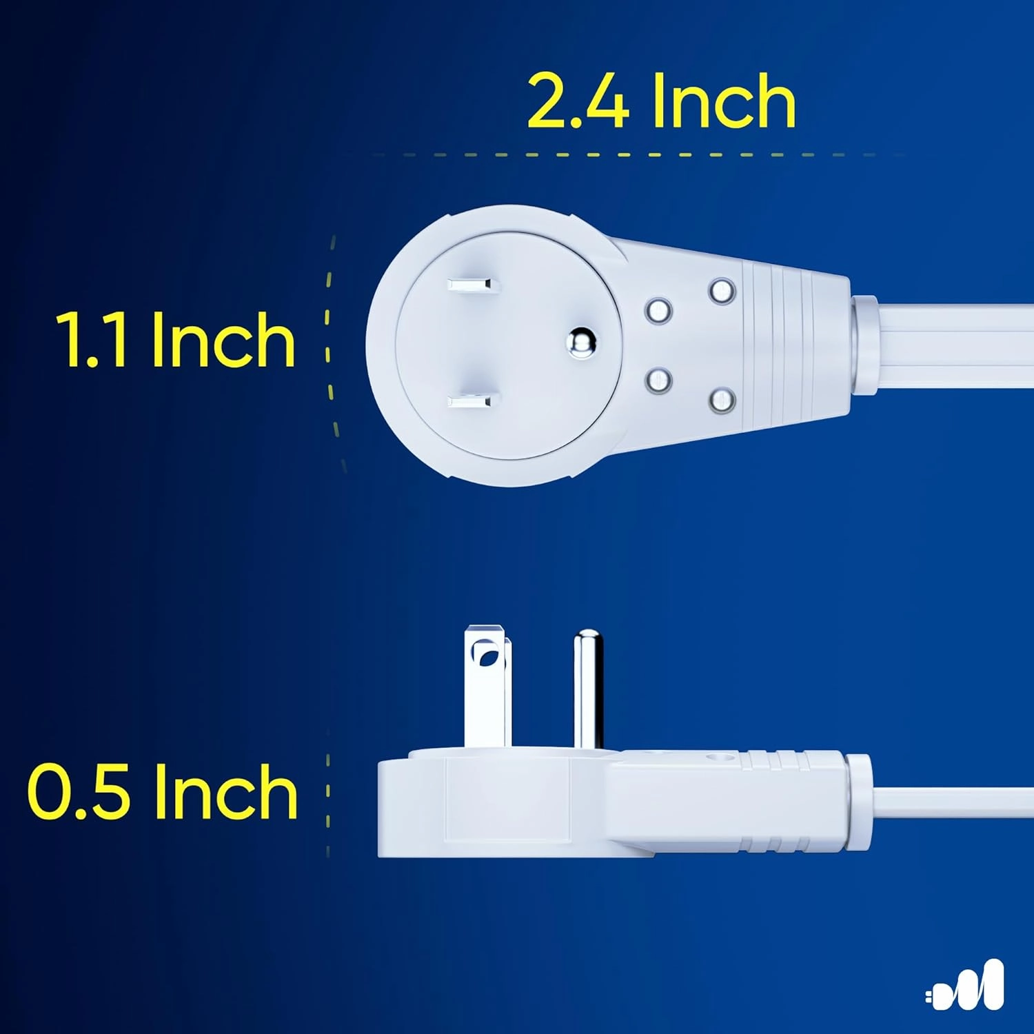 Maximm Cable 3 Ft 360 Rotating Flat Plug Extension Cord/Wire, 16 AWG Multi 3 Outlet Extension Wire, 3 Prong Grounded Wire - White - UL Certified