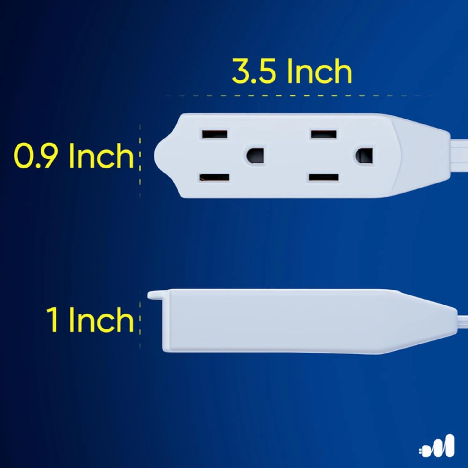 Maximm Cable 3 Ft 360 Rotating Flat Plug Extension Cord/Wire, 16 AWG Multi 3 Outlet Extension Wire, 3 Prong Grounded Wire - White - UL Certified