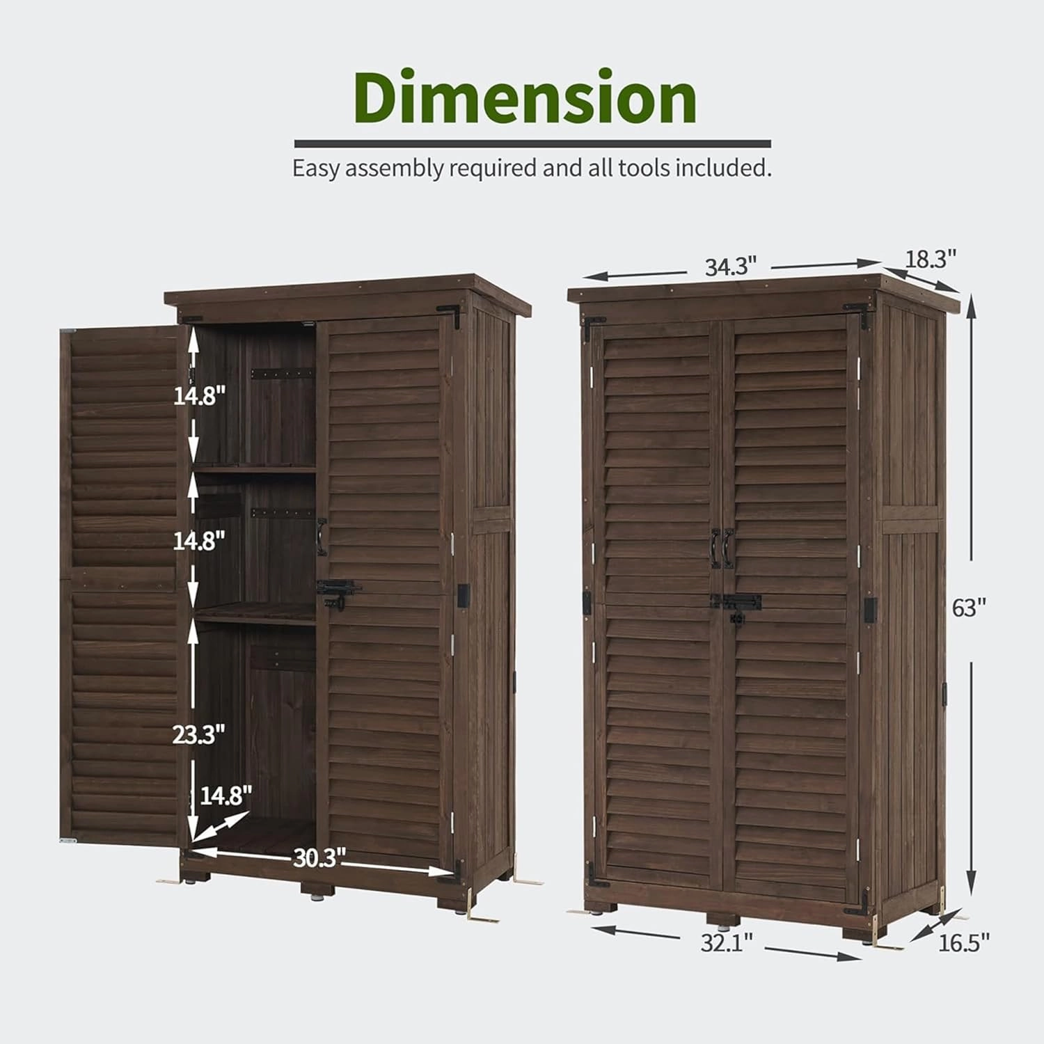 MCombo Outdoor Storage Cabinet, Garden Storage Shed, Outside Vertical Shed with Lockers, Outdoor 63 Inches Wood Tall Cabinet for Yard and Patio 0870 (Brown)