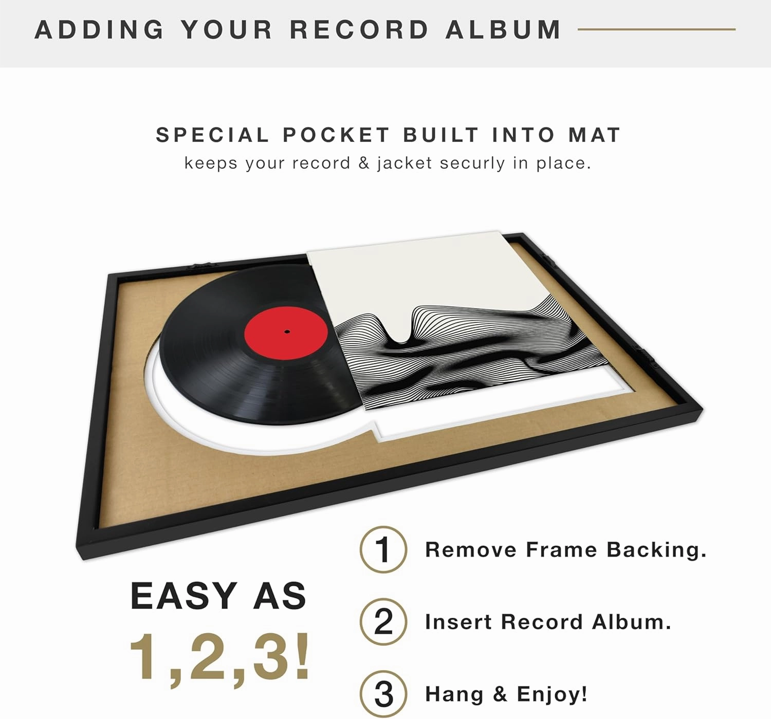 MCS Double Matte Record Album Frame, 16.5x25 Record Frame, Black Frame for LP Vinyl Record & Jacket Display (1-Pack)