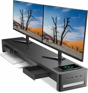 meatanty Dual Monitor Stand Riser with 2 Drawers,4 USB Ports and Charging Pad,Metal Monitor Stand for 2 Monitors Supports Transfer Data and Charging,Desk Organizer for PC,iMac(38.7 inches) studio monitors,nearfield speakers,mixing reference monitors,