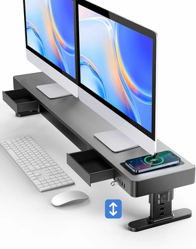 meatanty Dual Monitor Stand with 4 Adjustable Heights, Auto Phone Charging Pad, 4 USB Ports, Computer Riser with Drawers Storage, Metal Double Desk Organizer Lifter Raiser for 2 Monitors Screen Gift studio monitors,nearfield speakers,mixing reference monit