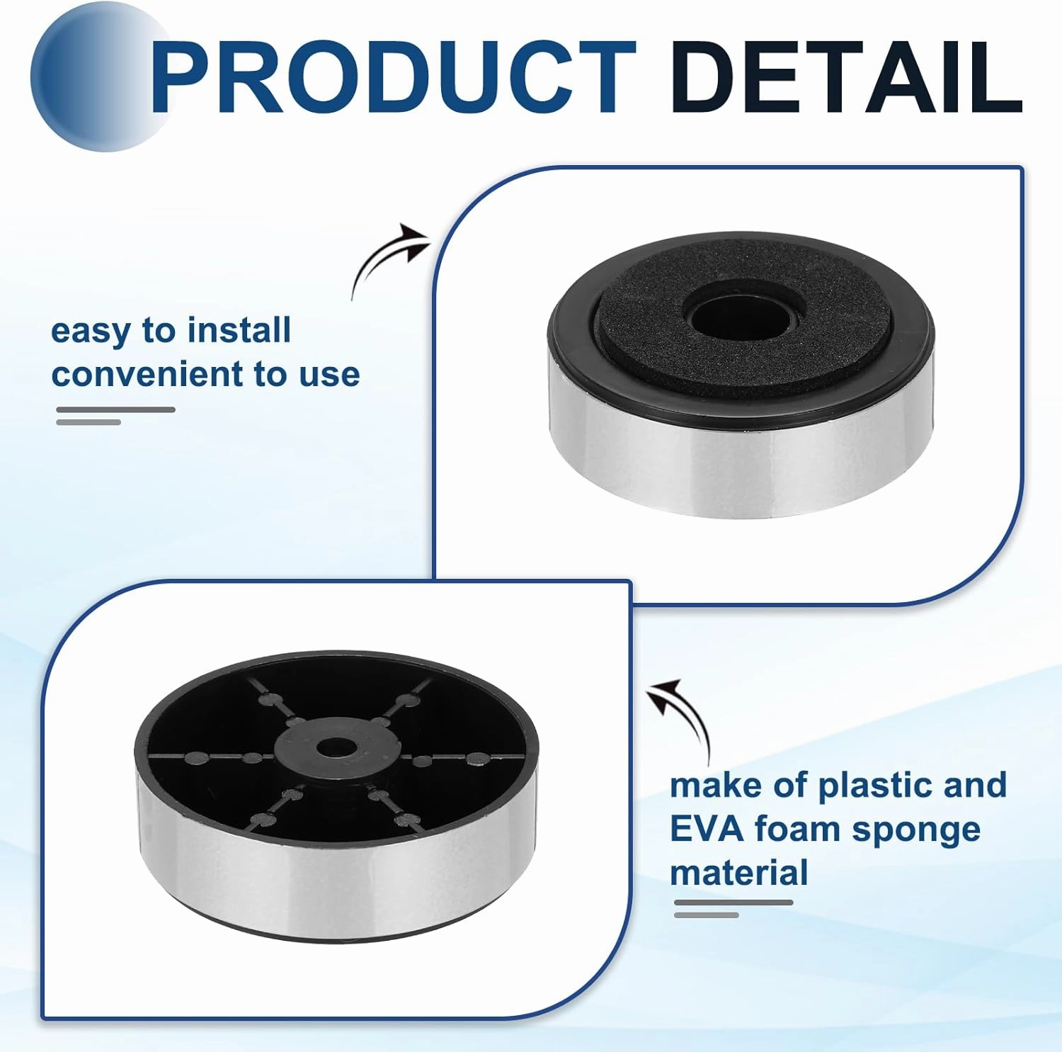 MECCANIXITY 4 Pcs Speaker Isolation Feet,47mmx15mm Plastic Foam Shock Absorption Base Pad Anti Vibration Amplifier Stand Feet Mat for Audio CD HiFi Home Theater Sound System, Silver
