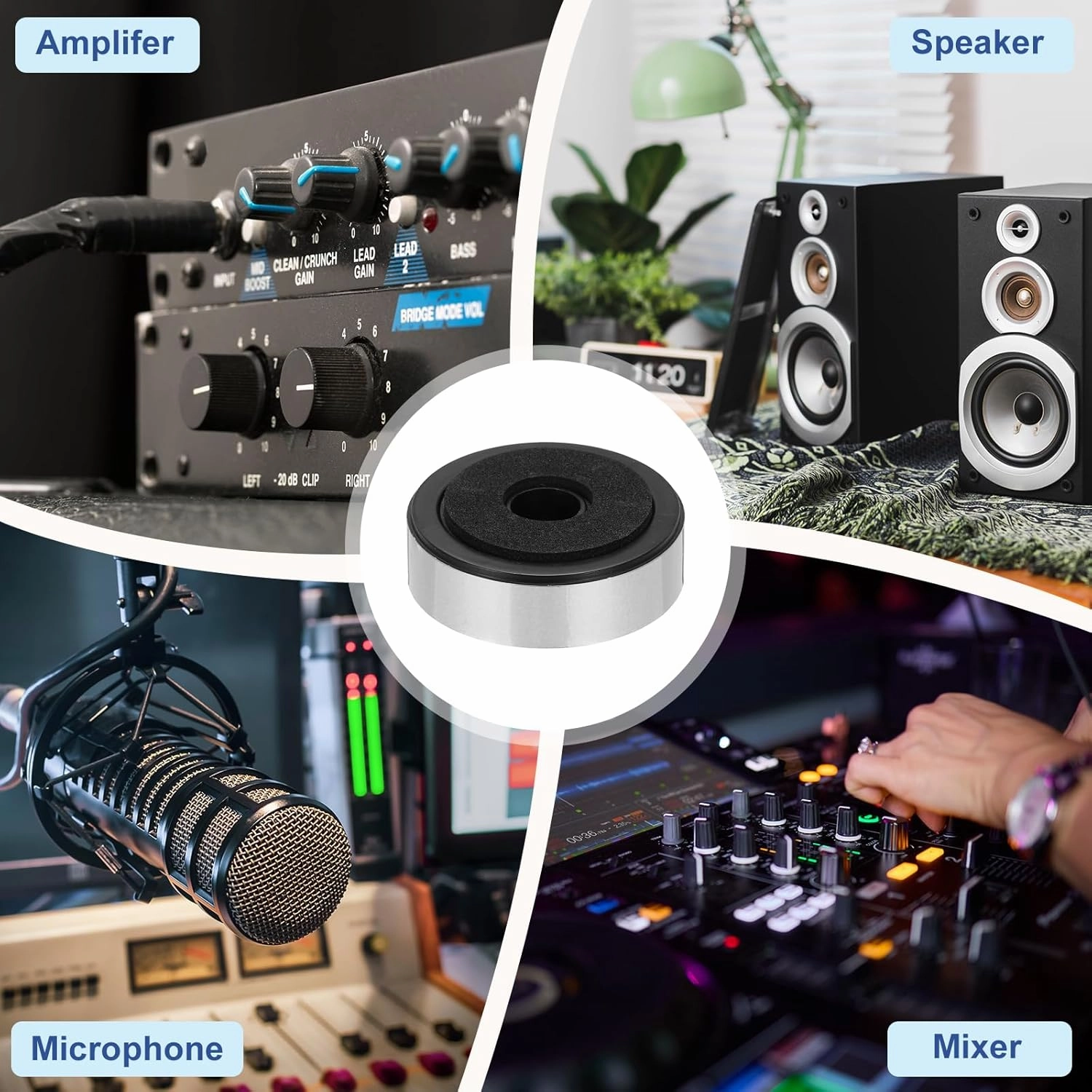 MECCANIXITY 4 Pcs Speaker Isolation Feet,47mmx15mm Plastic Foam Shock Absorption Base Pad Anti Vibration Amplifier Stand Feet Mat for Audio CD HiFi Home Theater Sound System, Silver