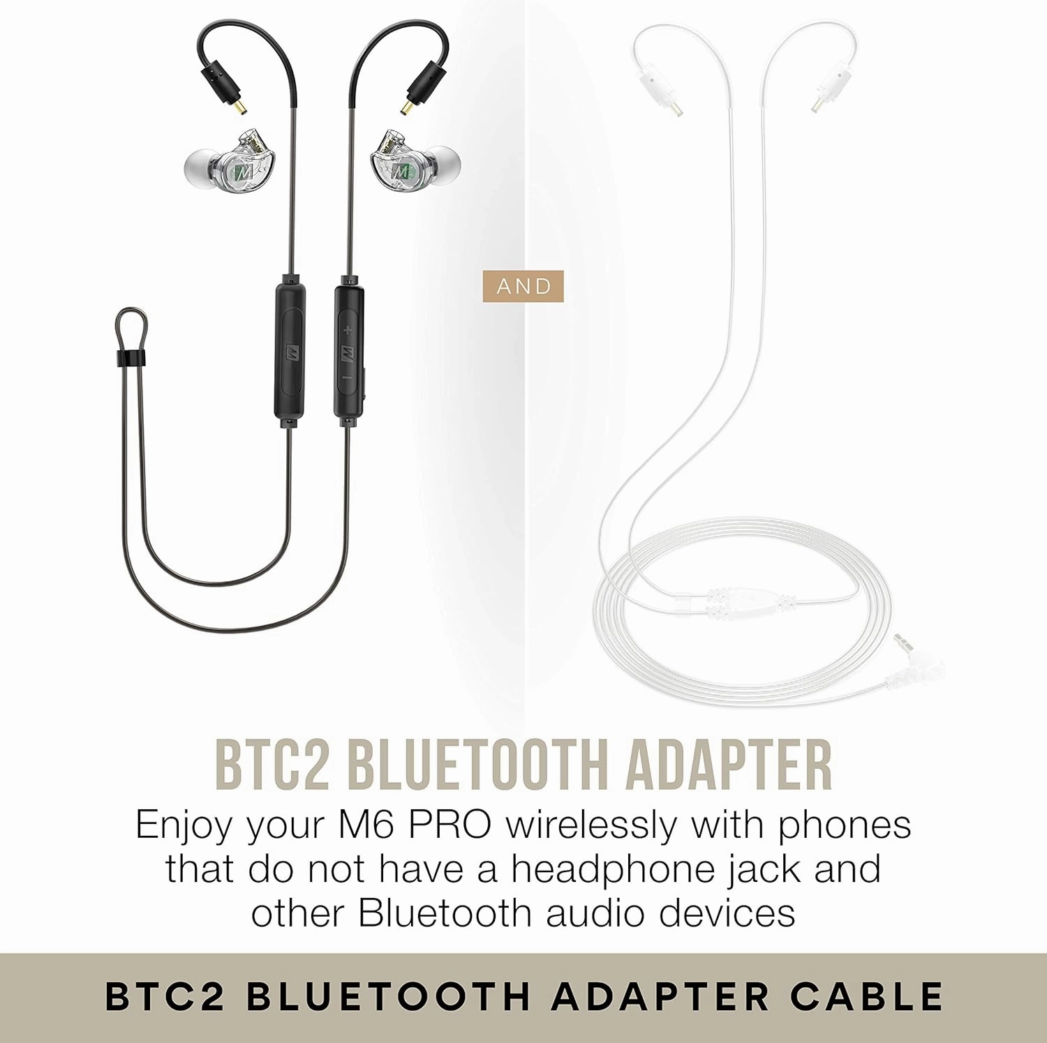 MEE audio M6 PRO Musicians' In-Ear Monitors Wired   Wireless Combo Pack: Includes Stereo Audio Cable and Bluetooth Audio Adapter (Clear) (CMB-M6PROBT-CL)