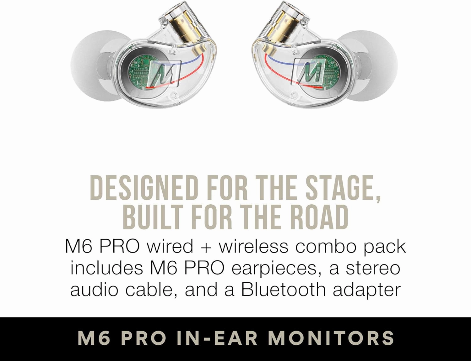 MEE audio M6 PRO Musicians' In-Ear Monitors Wired   Wireless Combo Pack: Includes Stereo Audio Cable and Bluetooth Audio Adapter (Clear) (CMB-M6PROBT-CL)