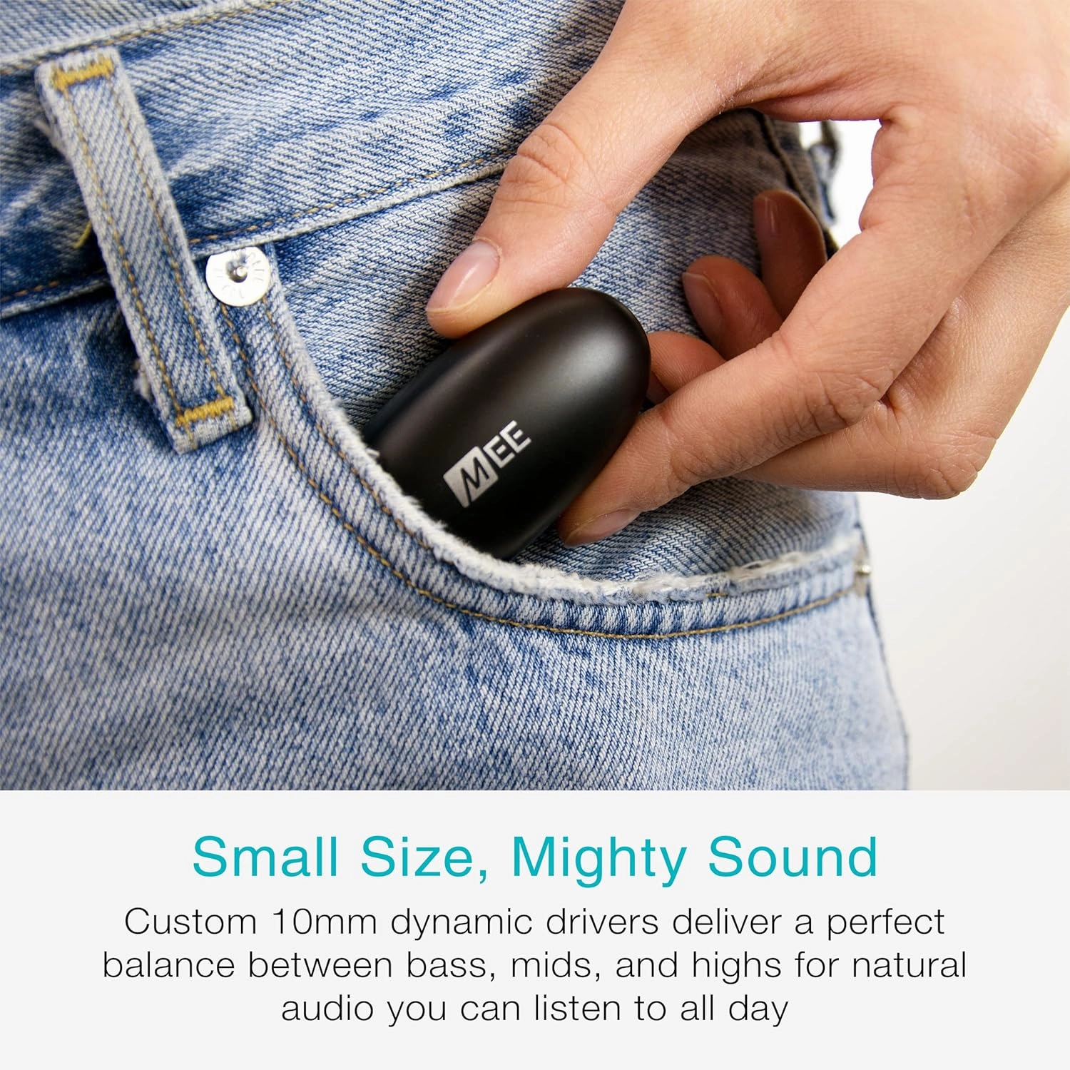 MEE audio Pebbles True Wireless Earbuds - Bluetooth 5.3 Low Profile in Ear Lightweight Headphones with Headset Microphone & Call Noise Reduction for Gym/Workouts/Sports and Gaming, Onyx