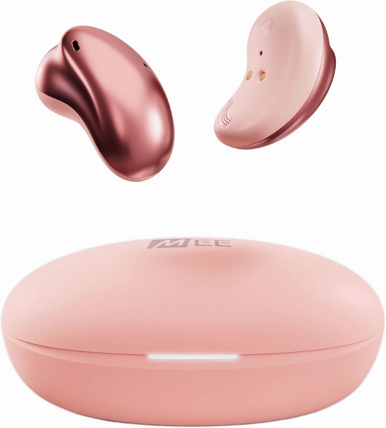 MEE audio Pebbles True Wireless Earbuds - Bluetooth 5.3 Low Profile in Ear Lightweight Headphones with Headset Microphone & Call Noise Reduction for Gym/Workouts/Sports and Gaming, Rose Gold wireless earbuds,Bluetooth earphones,true wireless stereo,