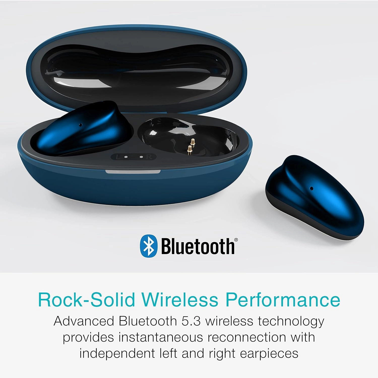 MEE audio Pebbles True Wireless Earbuds - Bluetooth 5.3 Low Profile in Ear Lightweight Headphones with Headset Microphone & Call Noise Reduction for Gym/Workouts/Sports and Gaming, Sapphire