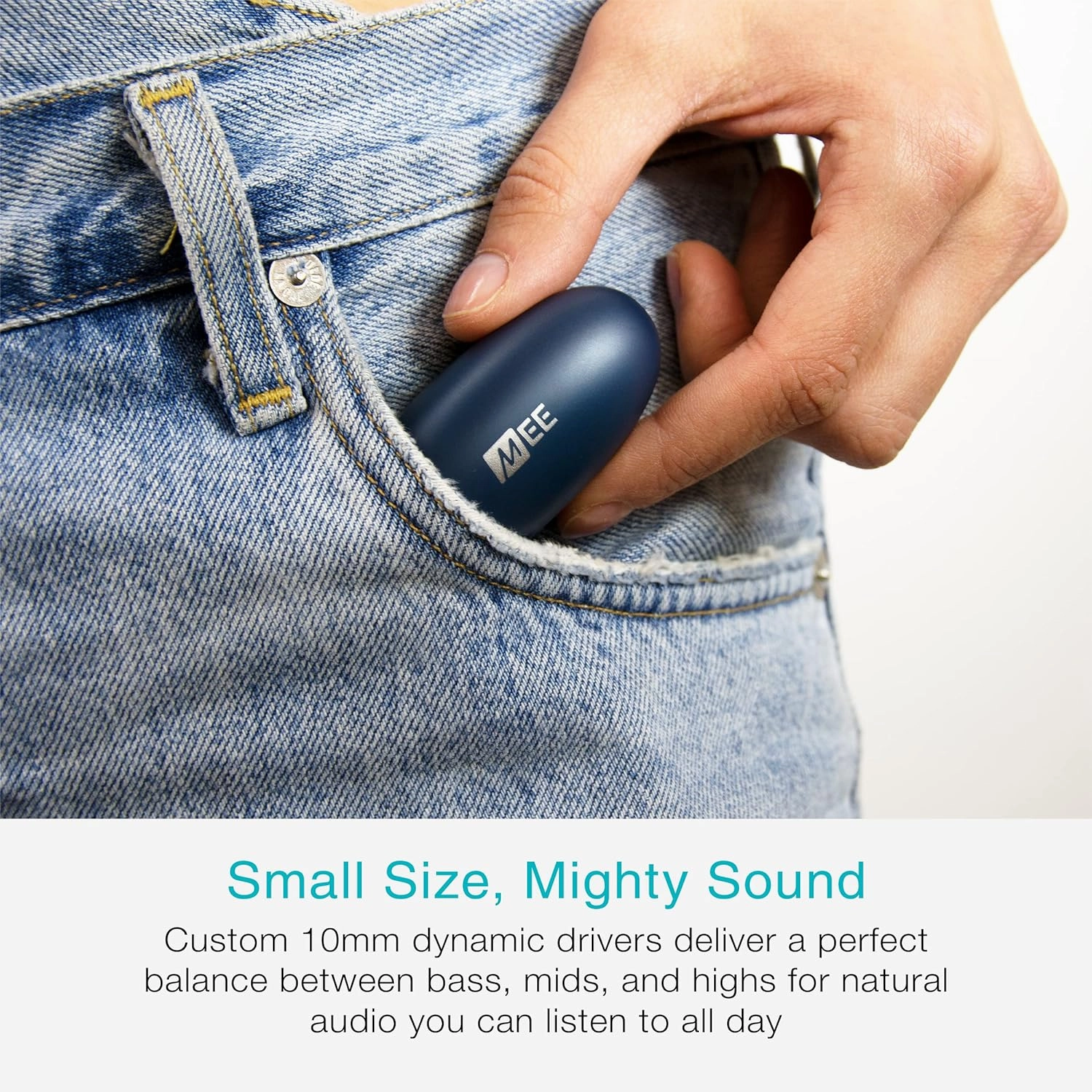 MEE audio Pebbles True Wireless Earbuds - Bluetooth 5.3 Low Profile in Ear Lightweight Headphones with Headset Microphone & Call Noise Reduction for Gym/Workouts/Sports and Gaming, Sapphire