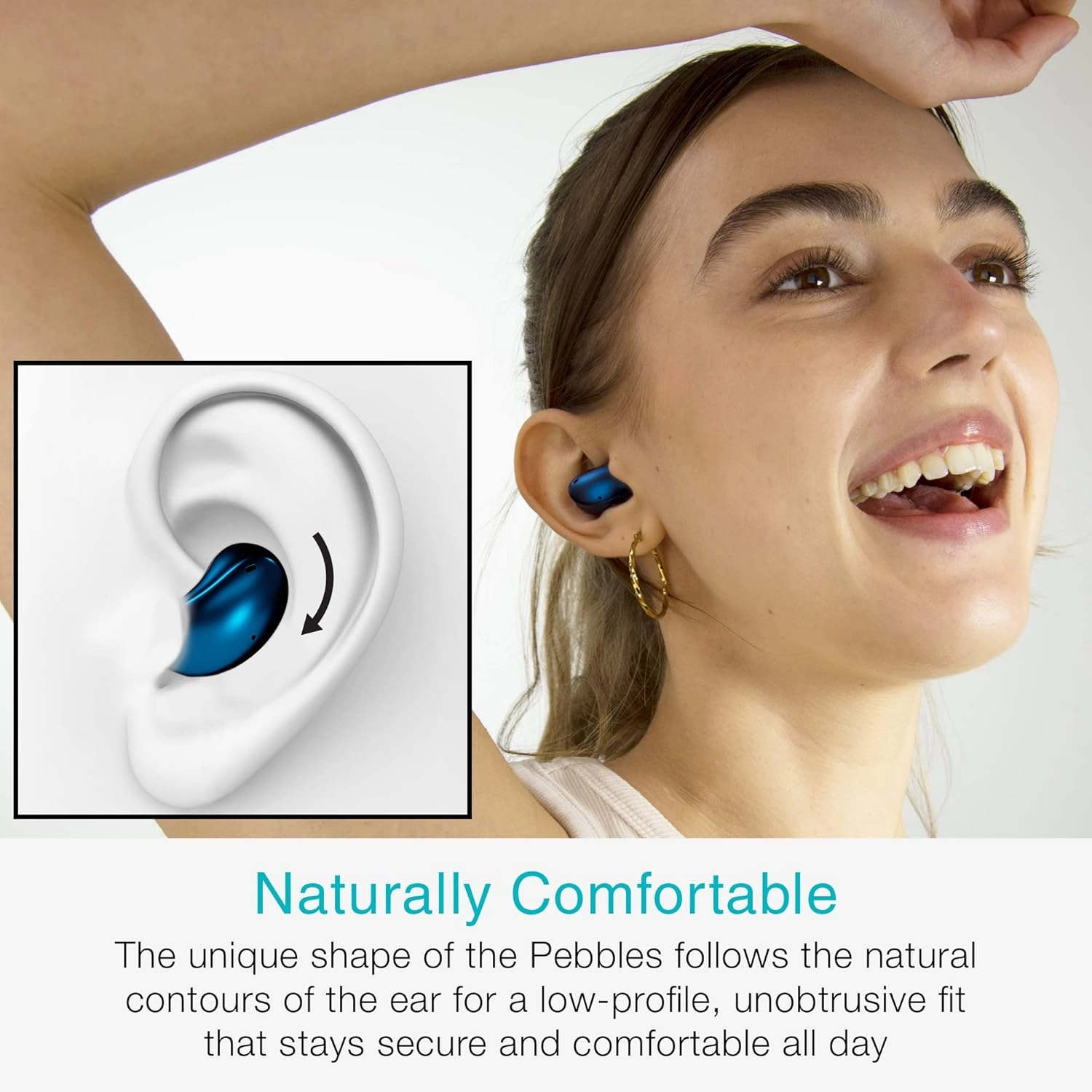 MEE audio Pebbles True Wireless Earbuds - Bluetooth 5.3 Low Profile in Ear Lightweight Headphones with Headset Microphone & Call Noise Reduction for Gym/Workouts/Sports and Gaming, Sapphire