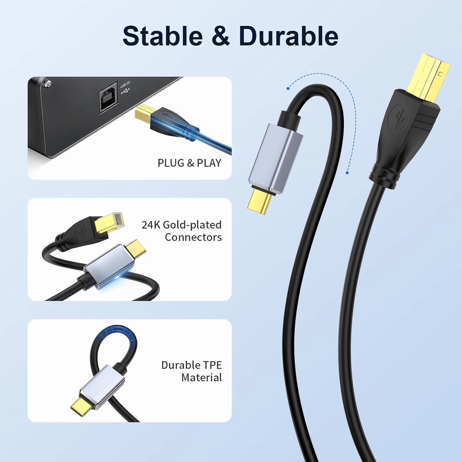 MeloAudio USB C MIDI Cable, Type C to USB 2.0 MIDI Interface Cable for Midi Controller, Keyboard, Audio Interface for ipad, Samsung, Laptop, MacBook, 5FT USB B to USB C Printer Cable Black
