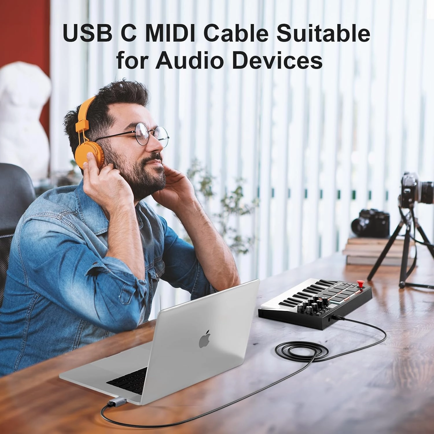 MeloAudio USB C MIDI Cable, Type C to USB 2.0 MIDI Interface Cable for Midi Controller, Keyboard, Audio Interface for ipad, Samsung, Laptop, MacBook, 5FT USB B to USB C Printer Cable Black