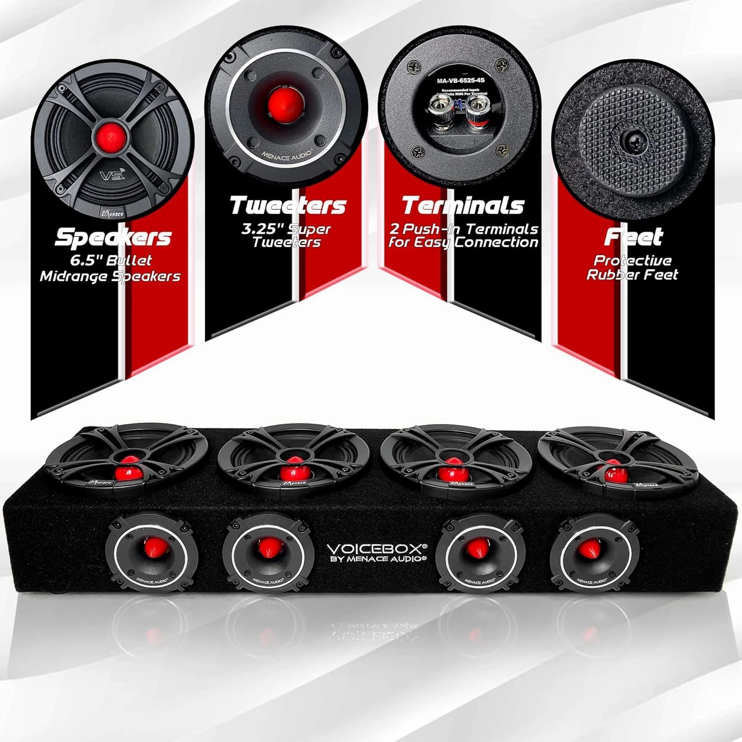 MENACE AUDIO Car Audio Midrange Enclosure 4 x 6.5 2000Watts VOICEBOX (MA-VB6525-4R) RED