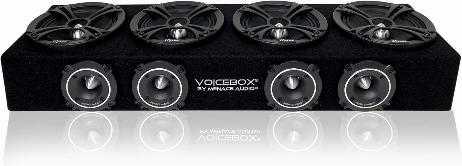 MENACE AUDIO Car Audio Midrange Enclosure 4 x 6.5 2000Watts VOICEBOX (MA-VB6525-4S) Silver audio rack,hi-fi component stand,media shelf,