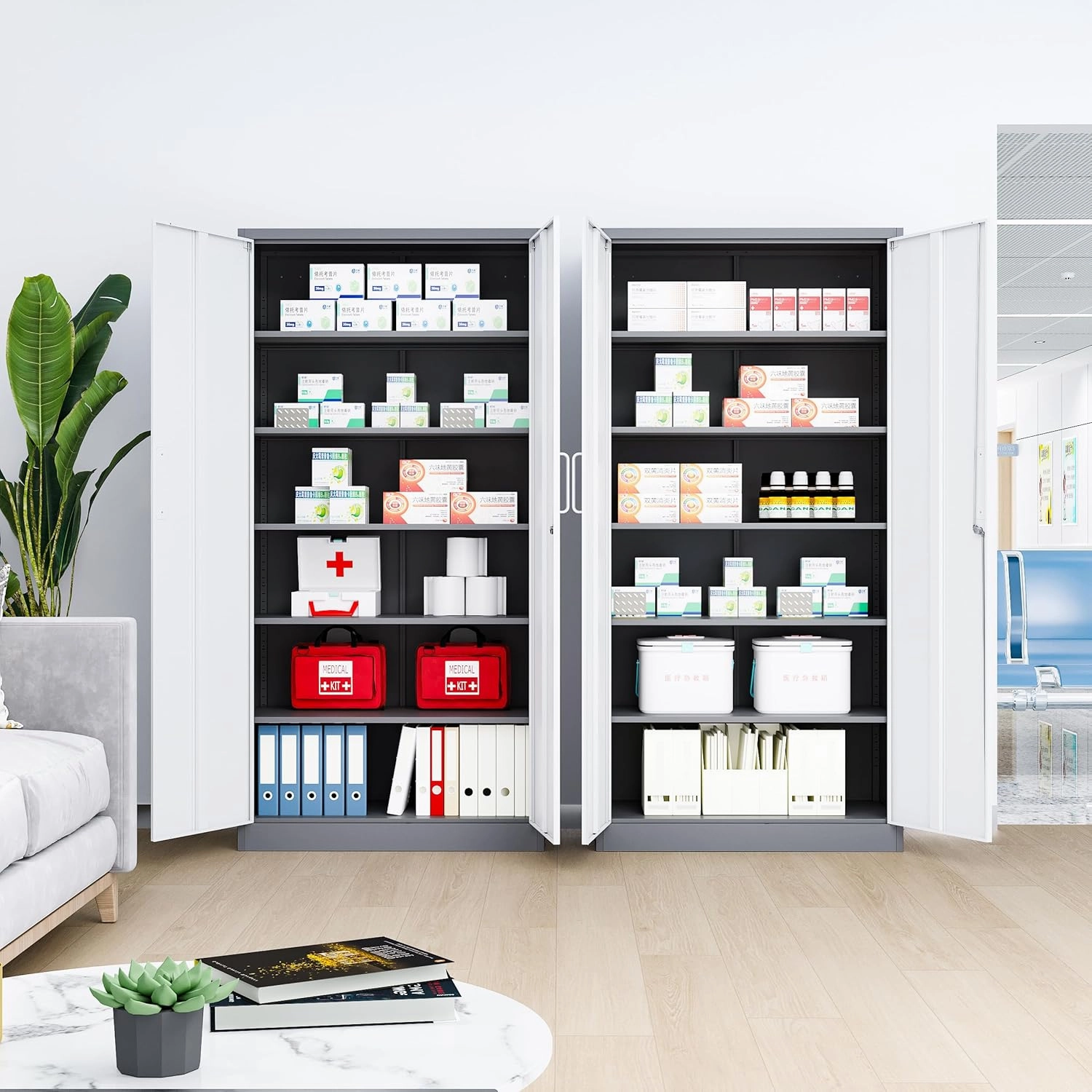 Metal File Cabinet,Locking Storage Cabinet with 2 Doors and 5 Adjustbale Shelves,Steel Tool Cabinet for Garage,Basement,Home Office
