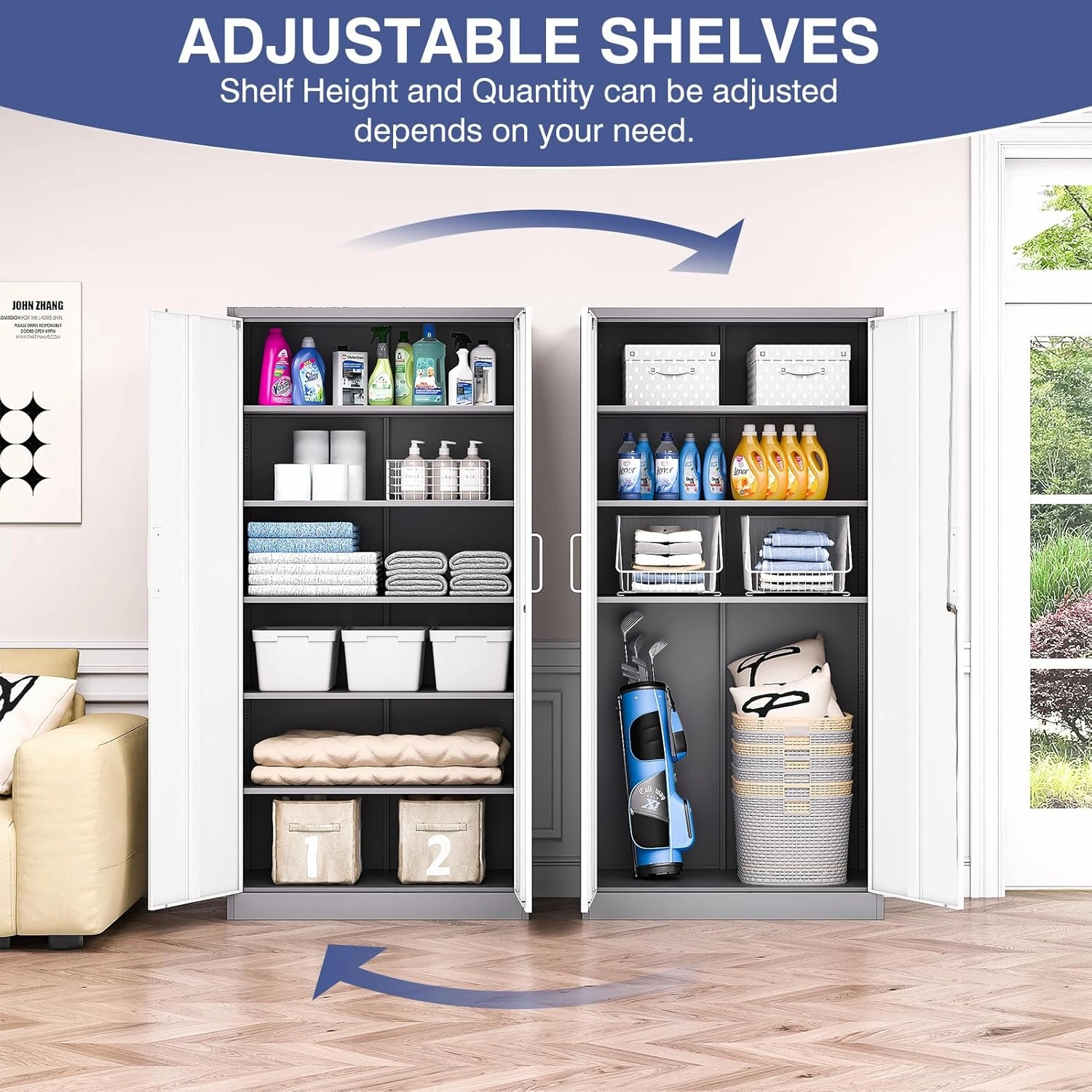 Metal File Cabinet,Locking Storage Cabinet with 2 Doors and 5 Adjustbale Shelves,Steel Tool Cabinet for Garage,Basement,Home Office