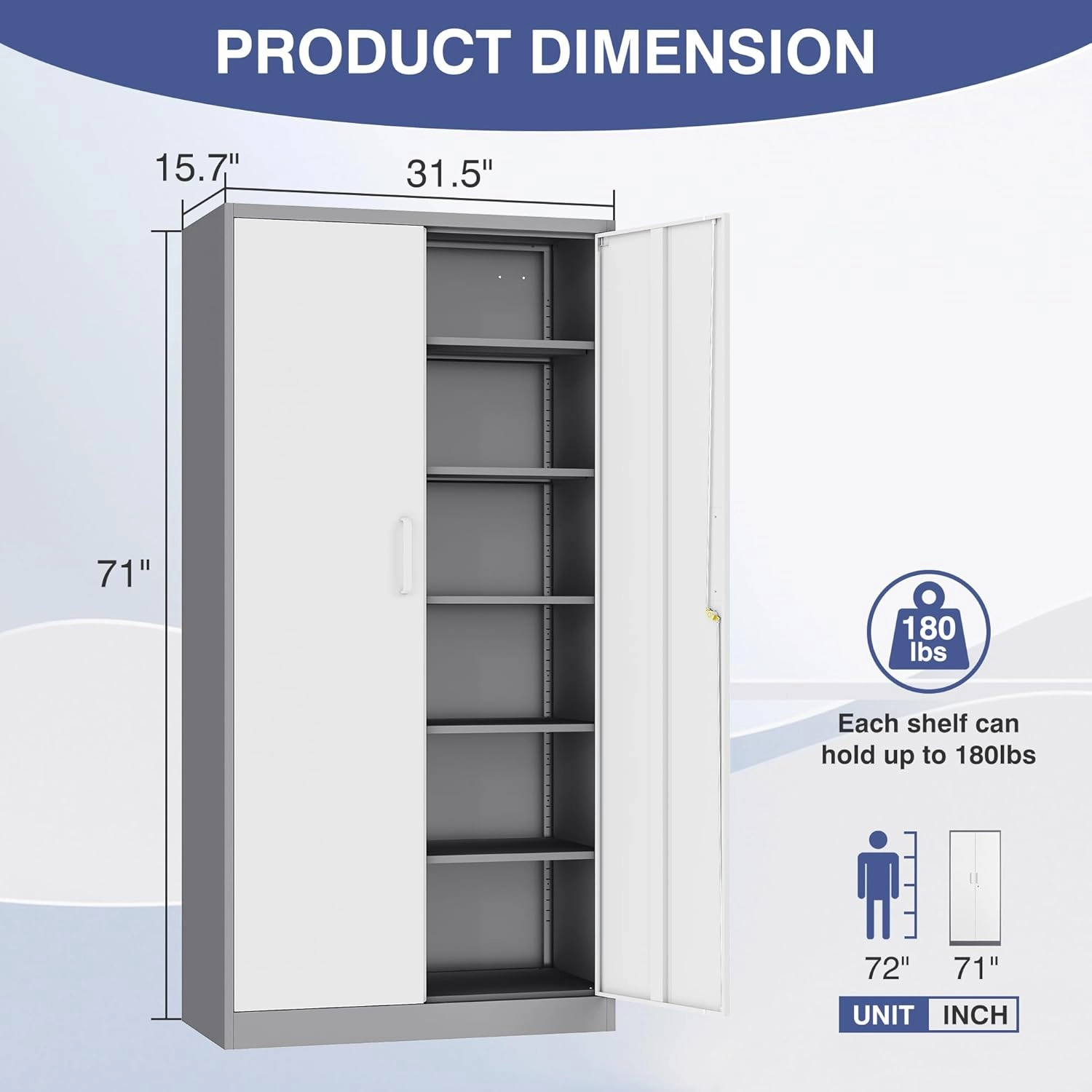Metal File Cabinet,Locking Storage Cabinet with 2 Doors and 5 Adjustbale Shelves,Steel Tool Cabinet for Garage,Basement,Home Office