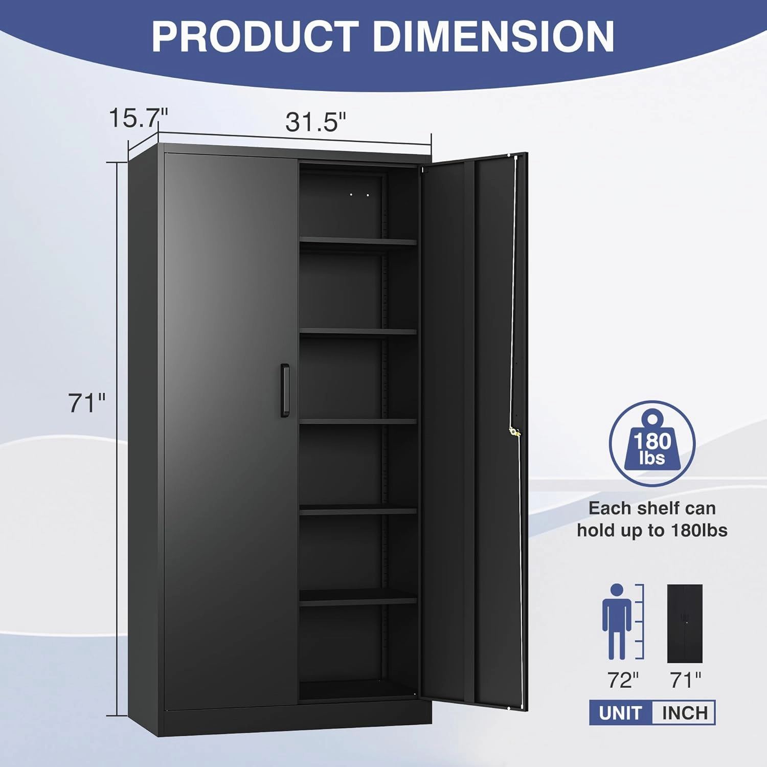 Metal Garage Storage Cabinet,Tall Black Cabinet with Doors and Adjustbale Shelves,Lockable Tool Cabinet for Garage,Basement,Home Office