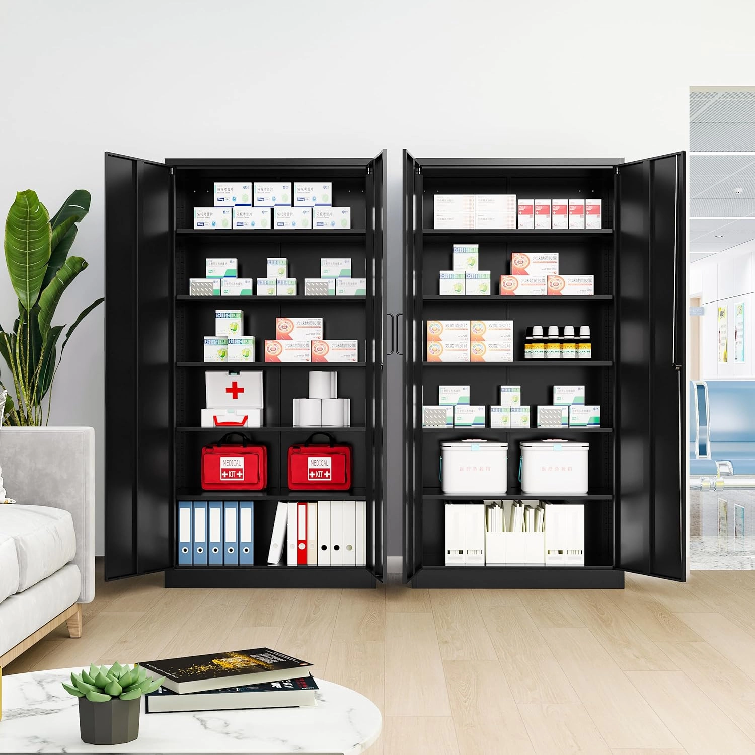 Metal Garage Storage Cabinet,Tall Black Cabinet with Doors and Adjustbale Shelves,Lockable Tool Cabinet for Garage,Basement,Home Office