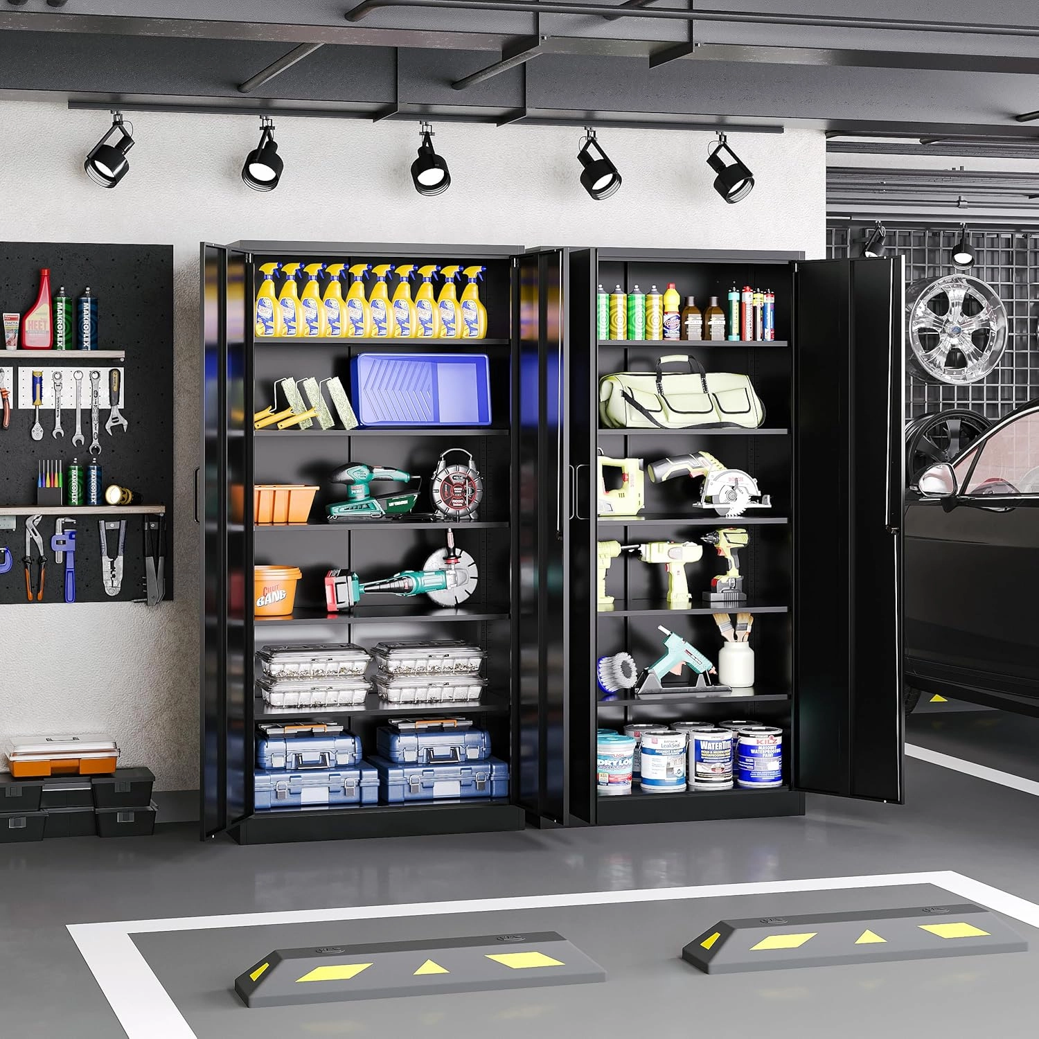 Metal Garage Storage Cabinet,Tall Black Cabinet with Doors and Adjustbale Shelves,Lockable Tool Cabinet for Garage,Basement,Home Office