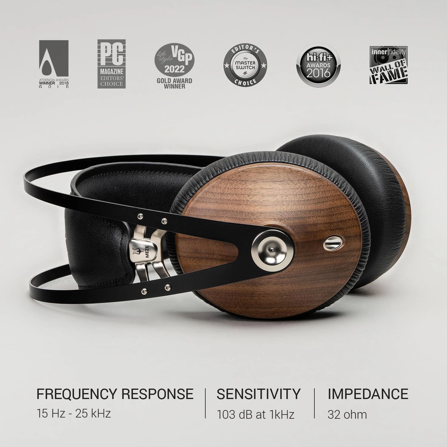 MEZE AUDIO | 99 Classics Walnut Silver | Wooden Closed-Back Headphones for Audiophiles | Gaming | Podcasts | Home Office | Wired Over-Ear Headphones with Mic and Self Adjustable Headband