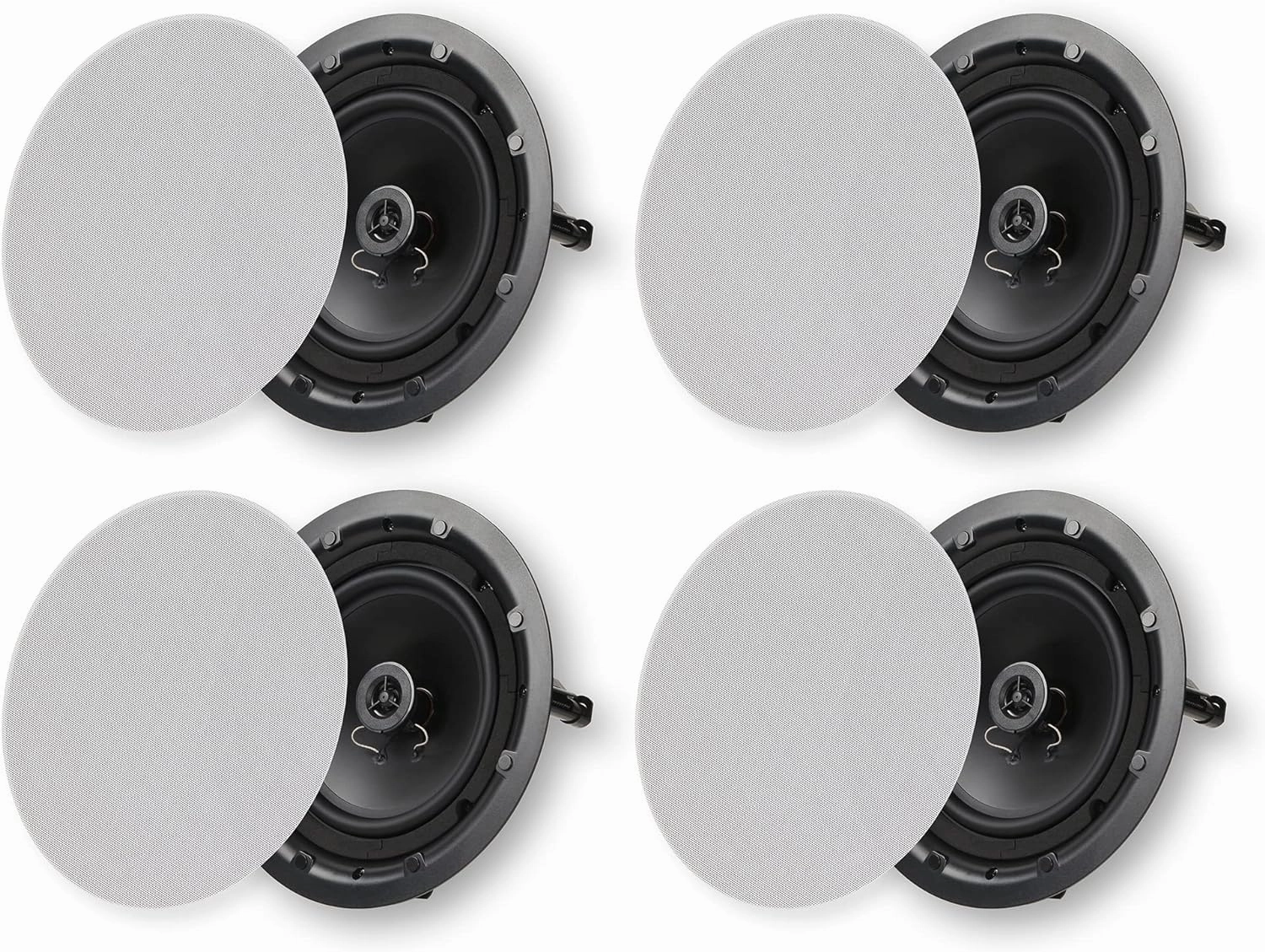 Micca 8" 2-Way in Ceiling or Wall Round Speakers, 4 Pack, 8 Inch Woofer, 9.75" Cutout Diameter, Low Profile Rimless Design, for Indoor Rooms or Covered Outdoor Porches, White, Paintable soundbar,TV speaker bar,home theater soundbar,