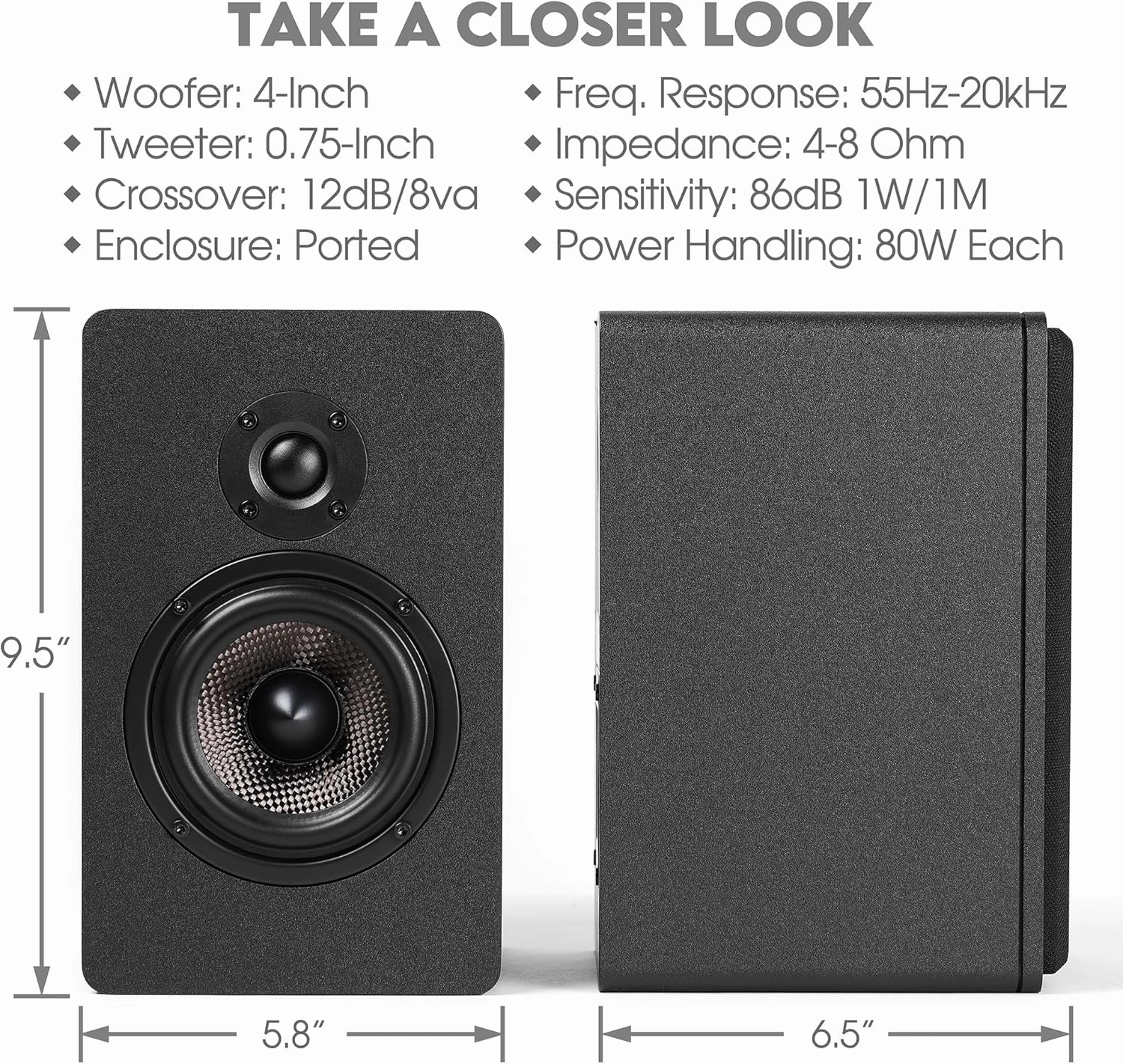 Micca MB42X G2 Passive Bookshelf Speakers for Home Theater Surround Sound, Stereo, and Passive Near Field Monitor, 2-Way (Black, Pair)