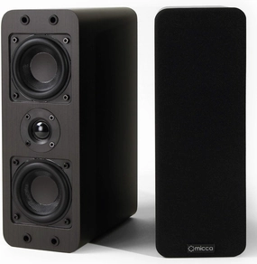 Micca OoO Passive Slim Bookshelf Speakers with 3-Inch Woofers and Silk Tweeter, Thin Design Under 4" Wide, for Desktop Stereo or Home Theater Surround Sound, Wall Mountable, Pair, Dark Walnut bookshelf speakers,compact stereo speakers,hi-fi shelf spea