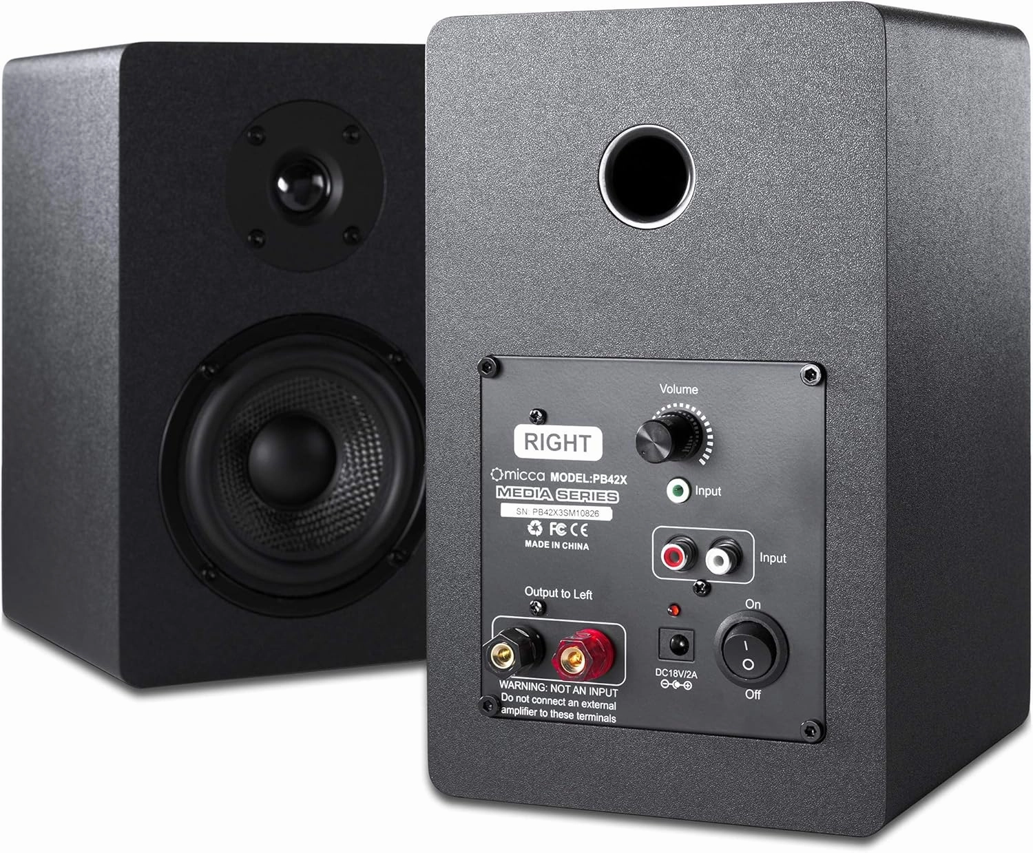 Micca PB42X Powered Bookshelf Speakers, 30-Watt RMS Power, Active Near Field Studio Monitors, 2-Way (Black, Pair)