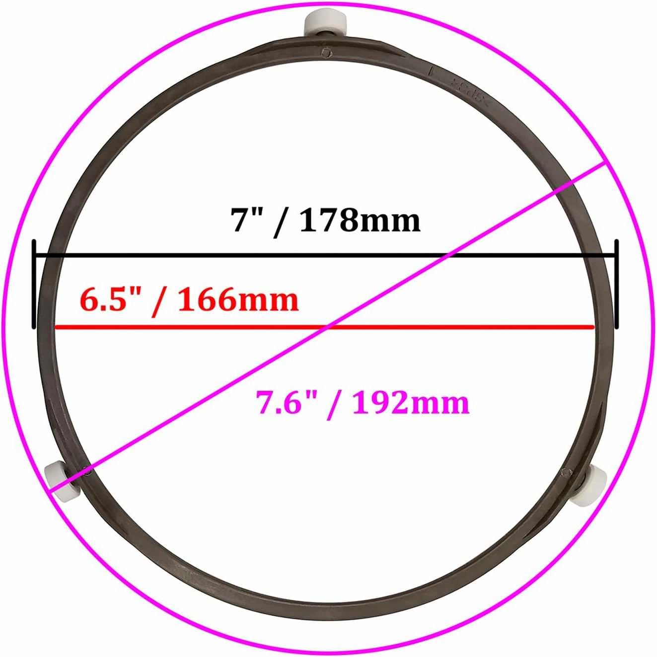 Microwave Glass Turntable Plate Roller Support Rotating Ring, Wheels Height: 0.55" / 14mm, Outer Diamater 7" / 178mm - 2 Pack