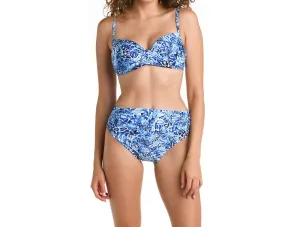 Mid-Waist Sash Band Bottom In Aquatic Nature Blue