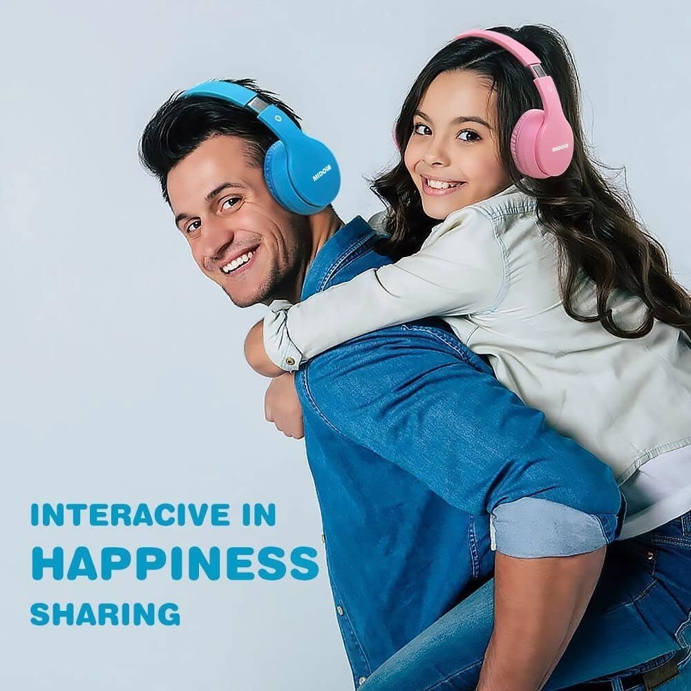 MIDOLA Kids Headphones Bluetooth 5.3 Wireless 60H Play Time Volume Limit 85/110dB Over Ear Foldable Protection Headset/Wired AUX Cord Mic for Children Boy Girl Travel School Phone Pad Tablet Blue