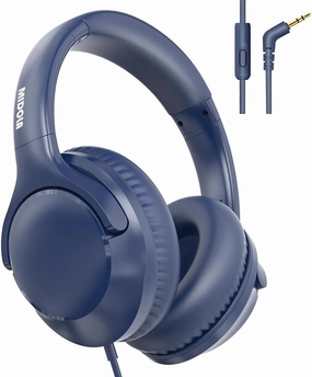 MIDOLA Wired Headphones Over-Ear Hi-Fi Sound with Microphone Adjustable Foldable, 1.5M Cord & 3.5mm Jack, Lightweight Headset for Kids Adults PC iPad Laptop Deep Blue over-ear headphones,closed back headphones,wireless studio cans,
