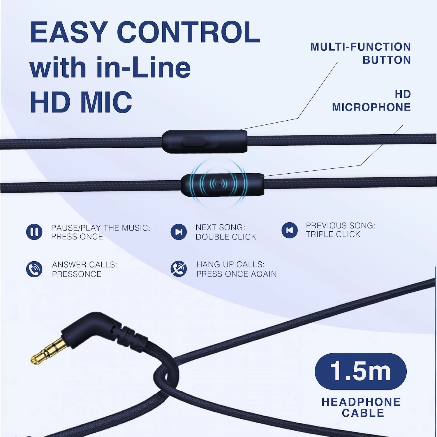MIDOLA Wired Headphones Over-Ear Hi-Fi Sound with Microphone Adjustable Foldable, 1.5M Cord & 3.5mm Jack, Lightweight Headset for Kids Adults PC iPad Laptop Deep Blue