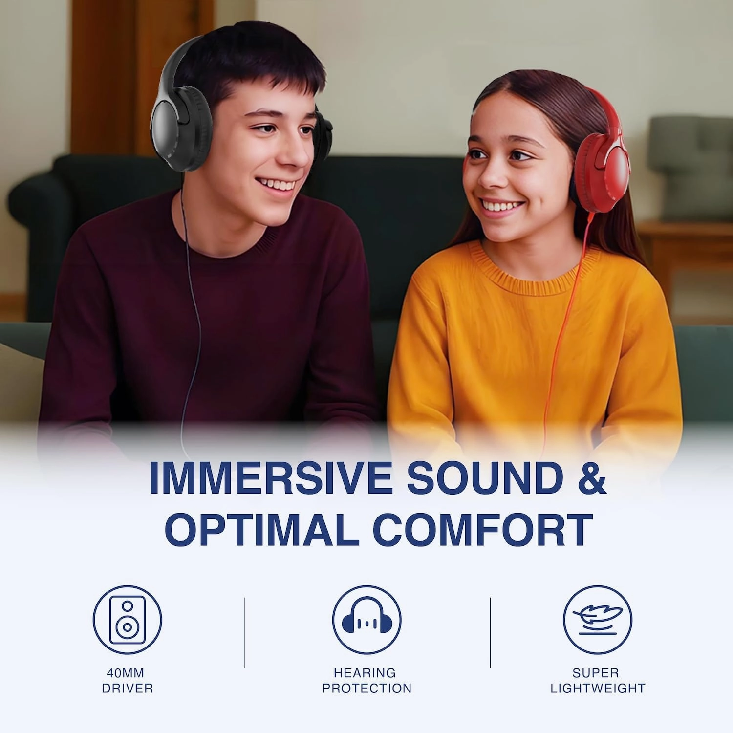 MIDOLA Wired Headphones Over-Ear Hi-Fi Sound with Microphone Adjustable Foldable, 1.5M Cord & 3.5mm Jack, Lightweight Headset for Kids Adults PC iPad Laptop Deep Blue