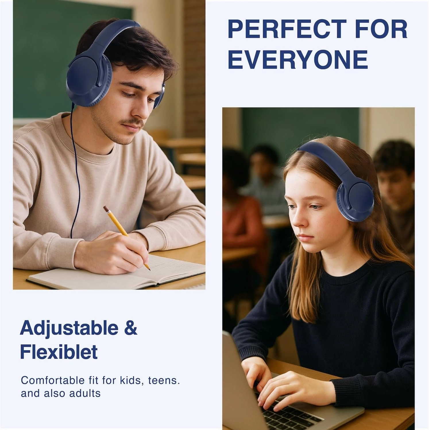 MIDOLA Wired Headphones Over-Ear Hi-Fi Sound with Microphone Adjustable Foldable, 1.5M Cord & 3.5mm Jack, Lightweight Headset for Kids Adults PC iPad Laptop Deep Blue