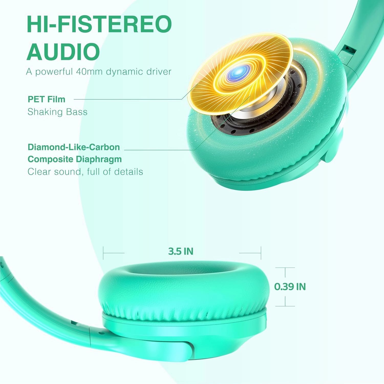 MIDOLA Wired Headphones Over-Ear Hi-Fi Sound with Microphone Adjustable Foldable, 1.5M Cord & 3.5mm Jack, Lightweight Headset for Kids Adults PC iPad Laptop Green