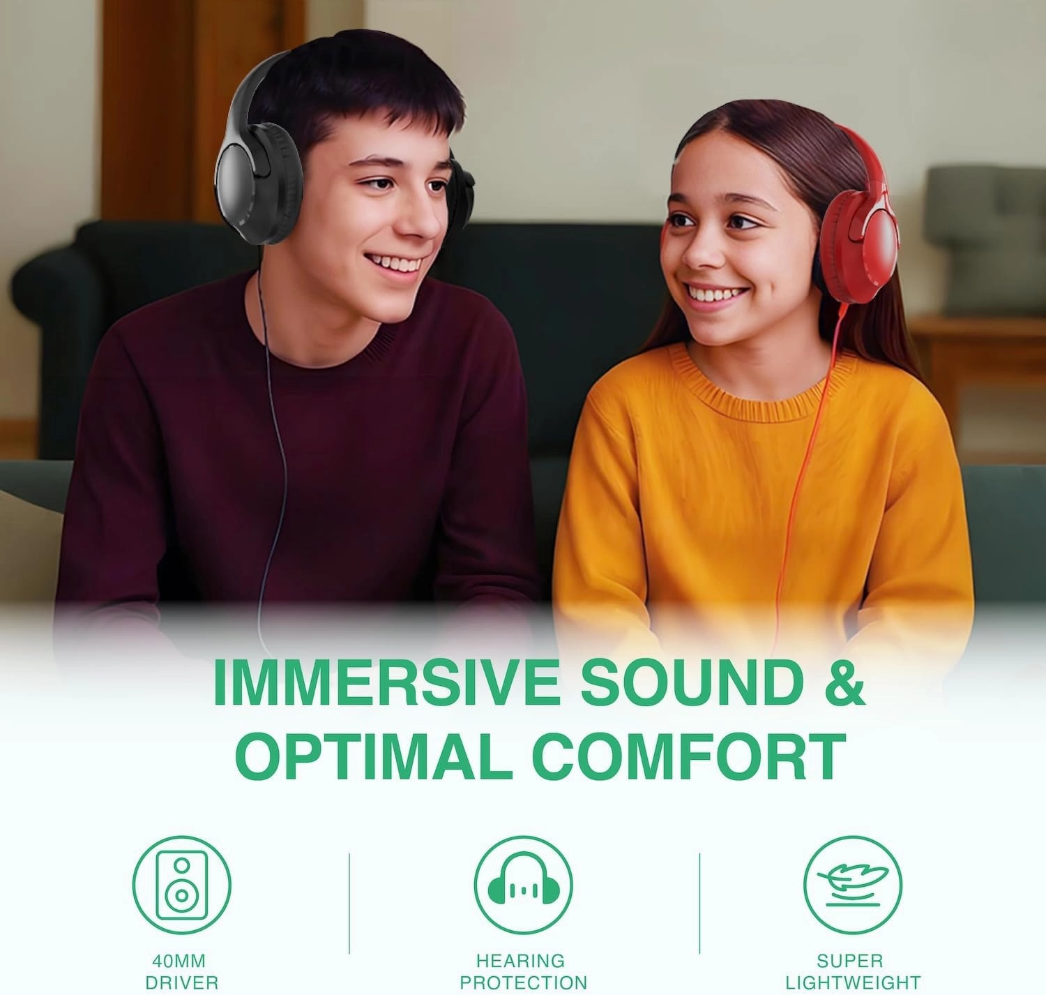 MIDOLA Wired Headphones Over-Ear Hi-Fi Sound with Microphone Adjustable Foldable, 1.5M Cord & 3.5mm Jack, Lightweight Headset for Kids Adults PC iPad Laptop Green
