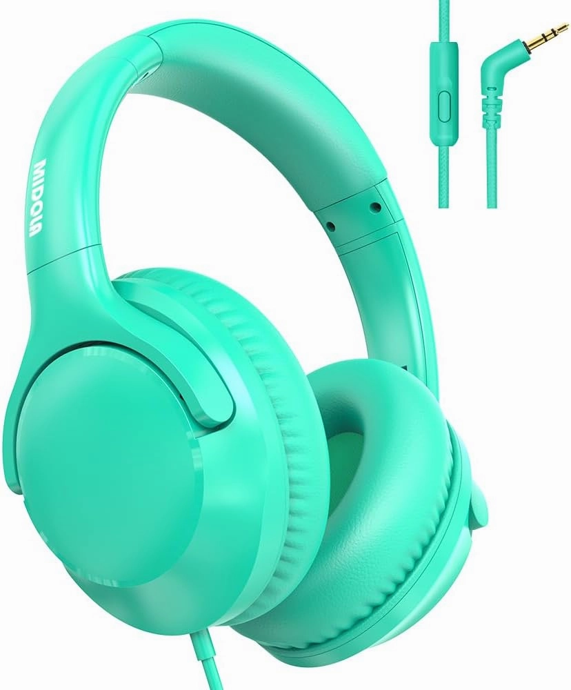 MIDOLA Wired Headphones Over-Ear Hi-Fi Sound with Microphone Adjustable Foldable, 1.5M Cord & 3.5mm Jack, Lightweight Headset for Kids Adults PC iPad Laptop Green over-ear headphones,closed back headphones,wireless studio cans,